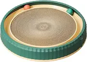 Iouyjiu Cat Scratch Pad, Round Corrugated Scratcher, Built-in Toy Ball Track, Non-Slip Stable Base, Durable Cardboard Part, Natural Brown, Corrugated Paper Material, 15.75 x 2.76 inches