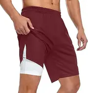[ZZXXB] Navy Red Athletic Shorts for Men with Pockets 2 in 1 Quick Dry Running Shorts
