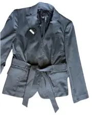 BCBG Maxazria Womens Blazer Gray/ Striped Stretch Tie Front Lined Crop Jacket S