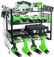 Power Tool Organizer Wall Mount, 4-Layer Heavy-Duty Tool Storage Shelf,4 Drill Holder Wall Mount, Cordless Tool Organizer with Screwdriver, Plier, and Hammer Holders for Garage Workshop（1 Pack）