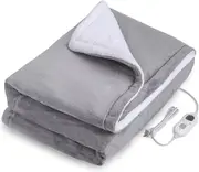 Double-side Flannel Heated Electric Throw Rug Blanket Fast Heating Warm Washable Grey