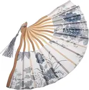 [DEARMAMY] Hand Fan Silk Folding Fan Handheld Fan for Dance Retro Chinese Fan Artisan Sturdy Wood Traditional Decorative
