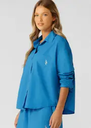[Lorna Jane] One-and-Go-Button Up Shirt in Blue, Cotton, Size - XS XS Cornflower
