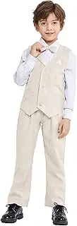 [LOLANTA] 4-Piece Boys Checked Suit Set, Boys' Festival Tuxedo, Vest, Shirt, Trousers and Bow tie Set