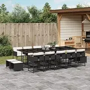 15 Piece Garden Dining Set with Cushions Black Poly Rattan, Garden Furniture Sets