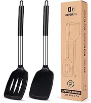 Pack of 2 Silicone Solid Turner,Non Stick Slotted Kitchen Spatulas,High Heat Resistant BPA Free Cooking Utensils,Ideal Cookware for Fish,Eggs,Pancakes (Black)