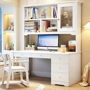 簡易現代實木電腦桌書桌書柜組合式辦公桌家用臥室成人學生寫字桌