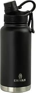 ENIVAN Sports Insulated Flask 1L with 2 Caps, Straw and Spout - Stainless Steel Water Bottle, BPA-Free, Leak-Proof, Double Walled, for Fitness, Strength Training, Hiking, Camping, Office, School