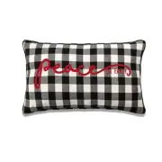 Peace On Earth On Black And White Buffalo Check With Polyester Insert Pillow