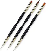 FULINJOY 3 Pcs Nail Drawing Pen, Dual End Nail Art Pen Brush Acrylic Round Flat Painting Drawing Liner Nail Tools
