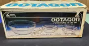 VTG ANCHOR HOCKING OCTAGON PEBBLED CHIP & DIP SET NEW IN BOX 3Pc SET #800 222