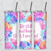 Be Still and Know That I Am God Psalm 46:10 Verse 20 Oz Metal Tumbler Lid Straw