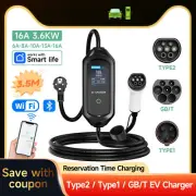 3600W Portable Type2 IEC62196-2 EV Charger Type1 SAE J1772 Electric Car Charger