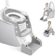 Playpals Potty Training Seat with Step Stool Ladder, 2 in 1 Potty Training Toilet with Urinals, Toddler Toilet Seat for Kids Boys Girls, Splash Guard Anti-Slip Pad Step Stool - Grey