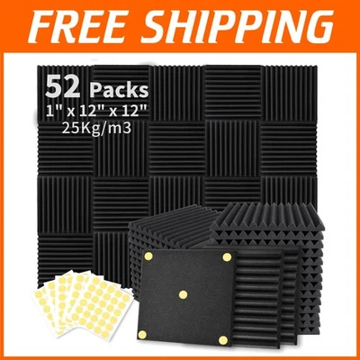 Noise Cancelling Wedge Foam Panels - 52 Pack Acoustic Treatment for Home Offices