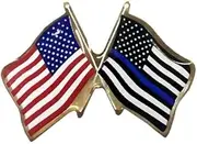 [Generic] American and Thin Blue Line Flag Pin, 1 inch, Police Support Lapel Badge, Double Flag Design, Standard, Metal, no gemstone