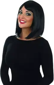 Adult Black Middle Length Bob Wig with No Fringe for Halloween Costume Lob O/S