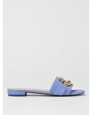 Coccinelle Suede Leather Flat Sandals Gold Accent Women Gnawed Blue