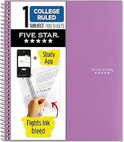 Five Star Spiral Notebook + Study App, 5 Subject, College Ruled Paper, 8-1/2" x 11", 200 Sheets, Fights Ink Bleed, Water Resistant Cover, Amethyst Purple (38748)