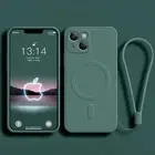 Original Liquid Silicone Strap Case For iPhone 15 16 14 13 12 11 Magsafe Cover