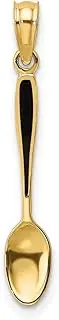 [JewelryWeb] 14ct Gold 3 d Table Spoon With Black Enamel Charm Pendant Necklace 21.5x4.4mm Wide 2.4mm Thick