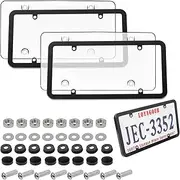 LoyaGour 2Pack Transparent License Plate Cover and Frames,Clear Front and Rear License Plate Holder,Unbreakable Car Licence Plate Frame Protector fits Any US Plates with Screws & Caps (Black Frame)