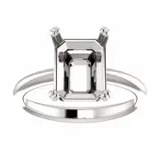 Sterling Silver Emerald Cut Solitaire Ring Setting - Double Claw Style Ring Moun