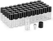 50 Pack 3ml Clear Glass Sample Vials for Essential Oils, Empty Roller Bottle With Stainless Steel Ball - 3/4 Dram Perfume Roll On Container - Funnel, Opener, Dropper Included