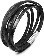 [JewelrieShop] Monotone Rough Finish Genuine Leather Wrap Bracelet Wristband