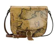 Patricia Nash BRINLEE Leather Saddle Crossbody Bag with Tassel European Map