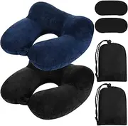 Sintuff 2 Pack Inflatable Travel Pillow for Airplanes Inflatable Neck Flight Pillows with Compact Bag and Blindfold for Traveling, Airplane, Train, Car, Office(Black and Blue)