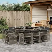 VRAXO 11 Piece Garden Dining Set with Cushions Grey Poly Rattan -92.15KG,3211748