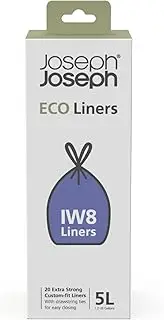 [Joseph Joseph] Eco Liners Iw8 Eco Recycled Plastic Bin Liners, Kitchen Bathroom Waste Bags With Tie Tape Drawstring Handles, Extra Strong – Pack Of 20, Holds 5 Litres