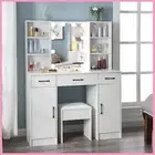 Vanity Set Dressing Table with Stool & LED Lighted Mirror Makeup Desk Cabinet