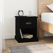 Black Bedside Cabinets - 2 Pcs Engineered Wood End Table, Nightstand with Storage, Room Furniture for Living Room, Bedroom, Night Stand and Bed