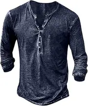 [Rodawu] Mens Polo Shirts Cotton Muscle Fit T Shirts Button Down Henley Shirts Golf Tops Long Sleeve T Shirt