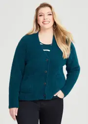 Plus Size Women's Fluffy Knit Short Cardigan Size 12 in Evergreen - Taking Shape