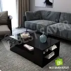 Modern 120cm Coffee Table 2 Storage Drawers High Gloss Wooden Furniture Black