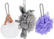 FRCOLOR 3pcs Bath Flower Ball with Lanyard Rabbit Bath Sponge Exfoliating Loofah Sponge Baby Sponge Newborn Bath Foaming Balls Baby Puffs Organic Infant Bath Sponge Body Tool Plush Mesh