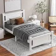ALFORDSON King Single Bed Frame Wooden Bed Base with Timber Slats, Solid Pine Wood Bed Foundation, Mattress Base Platform with Under-Bed Storage Space, Home Bedroom Furniture (Arne Series in White)