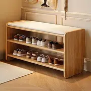 GUAWJRZDP Entryway Bench, Wooden Shoe Bench, Shoe Rack Bench, 2-Tier Shoe Storage Bench, Shoes Organizer Storage Shelf with Seat Cushion, for Bedroom Living Room Balcony(Wood Color,100cm/39.4in)
