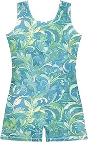 [FRODOTGV] Gradient Green Plants Girls' Gymnastics Leotards Cute 1 Piecing Dance Unitards for Excise, Tumbling Class, Biketards