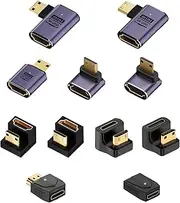 tunghey 11Pack 8K Mini HDMI to HDMI Adapter kit, 90 Degree Left and Right Angle U Shape Mini HDMI Male to HDMI Female Cable for DSLR Camera, Camcorder, HDTV, Projector, Laptop and Tablet