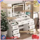 White Vanity Makeup Table Set Dressing Desk LED Lighted Mirror & 7 Drawers Set