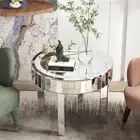 60CM Sparkling Mirrored End Table Crushed Diamond Circle Coffee Table Sofa Table