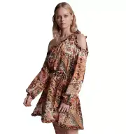 One Teaspoon Dress Orange Sheer Balloon Sleeves, Size XS Oversized, Y2K