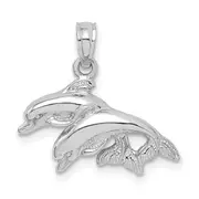 10K White Gold 10K Polished Double Dolphins Jumping Charm