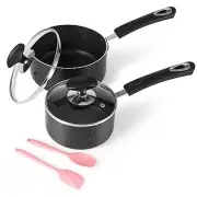 HooJay Nonstick Saucepan Set with Lid Non Stick 1Qt & 2Qt Sauce Pan Set with ...