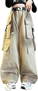 [Generic] Girls Youth Overalls Spring Summer and Autumn New Models for Middle and Large Children with Big Pockets Personalized Retro Wide Leg Pants Trendy and Cool Loose Casual Overalls Girls Pants Leotard
