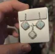 Sterling Silver Lab Created Opal Earrings And Pendant Set